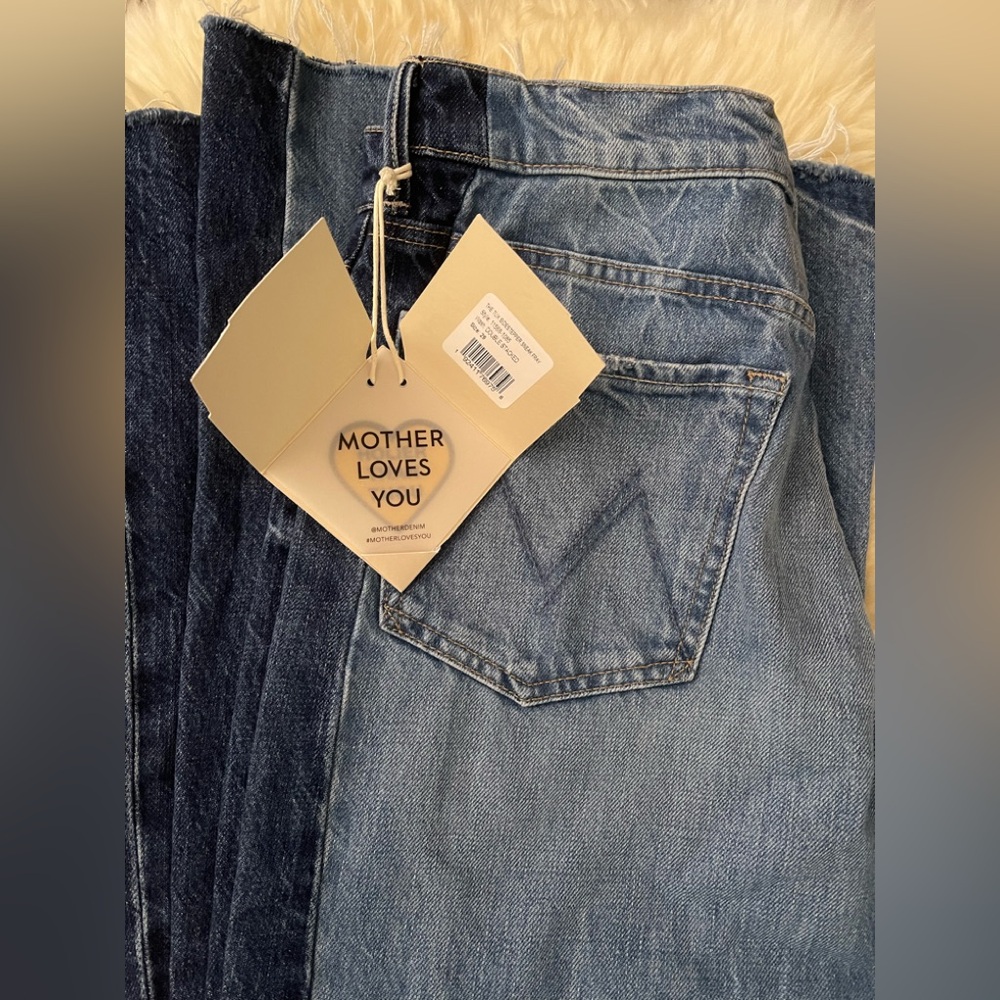 MOTHER Two-Tone Blue Wide Leg Flare Jeans - Picture 10 of 16